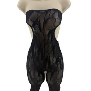 Leg Avenue Black Lace Catrice Catsuit Strapless Open Crotch Womens One Size